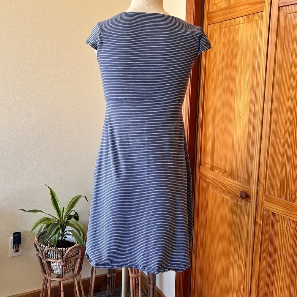 Toad & Co Medium Blue White Stripe Dress Fit & Flare Organic Cotton Casual - Picture 4 of 8